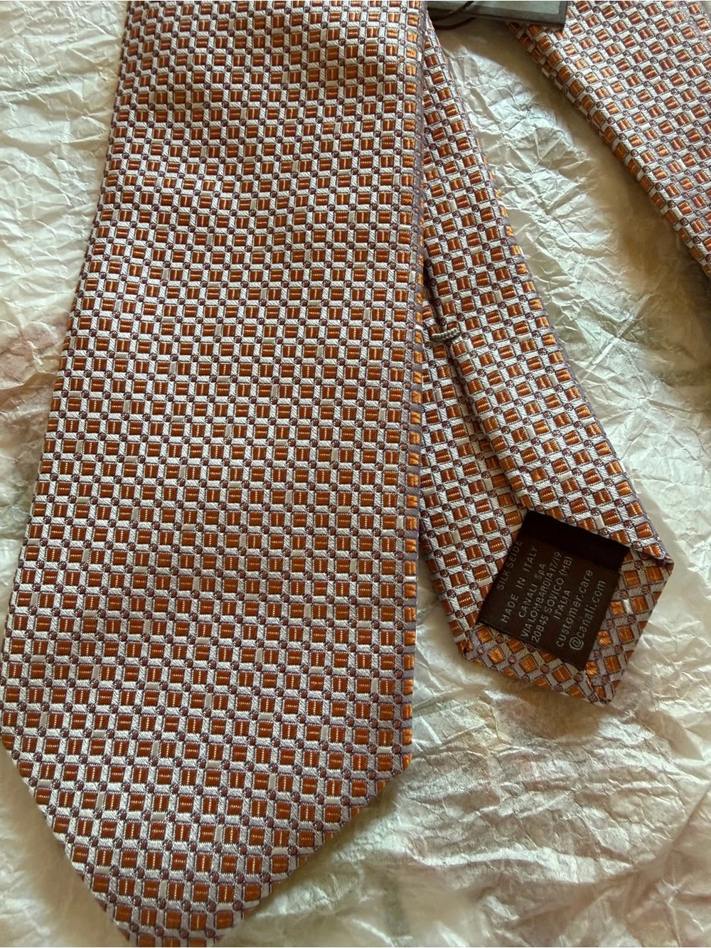 Canali Orange and Silver Geometric Silk Tie